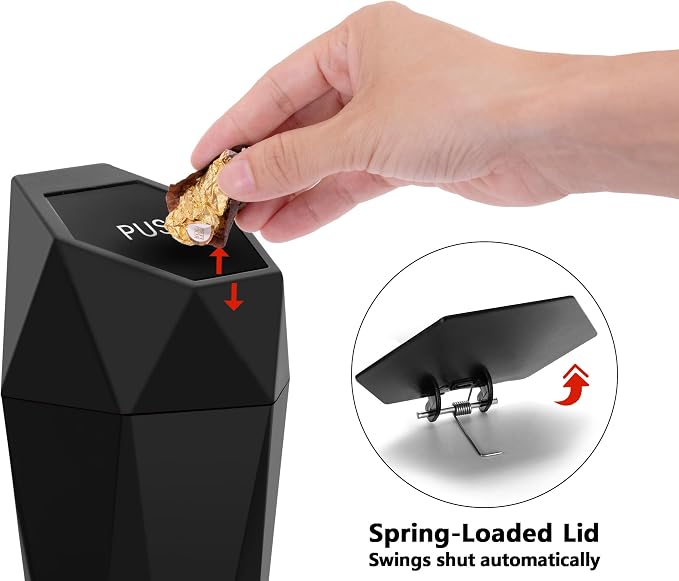 Car Trash Can Cup Holder, 2 Pack Mini Trash Can with Lid, Car Accessories for Interior, Leakproof Small Trash Cup for Home with Additional 2 ABS Hooks and 90pcs Trash Bags Black