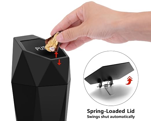 Car Trash Can with Lid, Cup Holder Garbage Can for Car, Garbage Bin Cars Accessories for Interior, Leakproof Small Trash Bin, Mini Trash Can for Cars, Home, Bedroom, Office(Black)