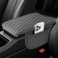 Car Center Console Cover, Upgraded Leather Car Armrest Cushion with 2 Storage Pockets, Universal Waterproof Cushion Pad, Non-Slip Car Interior Accessories, Fits Most Sedans SUVs Trucks (Gray)