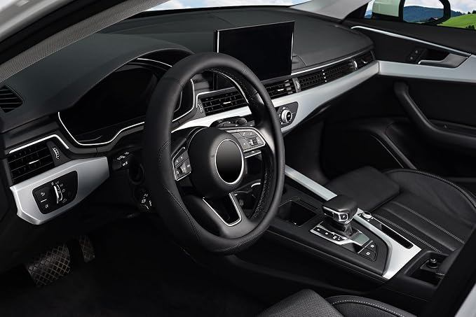 Black Steering Wheel Cover, Universal 15 inch, Microfiber Leather Black, Soft and Odorless, Durable Leather Cover with Anti-Slip Lining