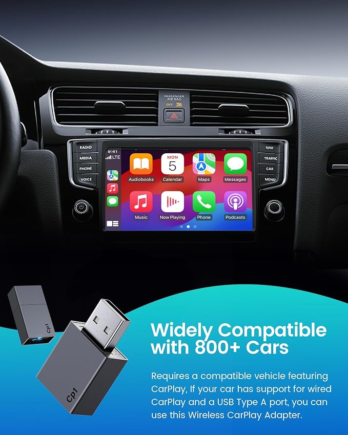 Wireless Carplay Adapter for iPhone - Plug & Play Convert Wired to Wireless CarPlay for Cars from 2016 and iOS 10+, Auto Reconnect Mini USB Type A Black