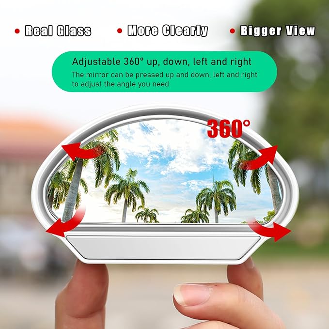 Blind Spot Car Mirror, Vehicle Adjustable 360 ° Rotation Auxiliary Convex Wide Angle Mirror, Auto Stick On Side Rearview Mirror Universal for Car Truck SUV RV (B, White)