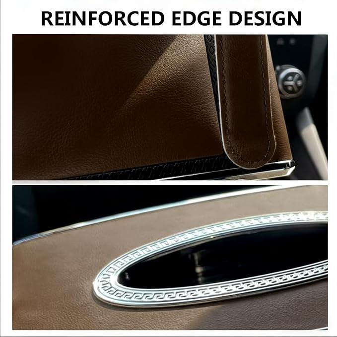 Faux Leather Car Tissue Box for Car Interior, Multi-Function Tissue Holder with Visor Clip, Armrest & Back Seat Napkin Organizer, Vehicle Tissue Dispenser Accessories (Brown Hanging)