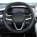 Coverado Car Steering Wheel Cover, Nappa Leather Black & Grayline Steering Wheel Covers, Universal 14-15 inch, Anti-Slip, Breathable Steering Wheel Protector for Women Men
