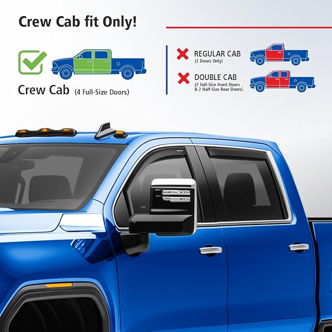 Goodyear Shatterproof in-Channel Window Deflectors for GMC Sierra 2500HD, 3500HD 2020-2026 Crew Cab, Rain Guards, Window Visors for Cars, Vent Deflector, Car Accessories, 4 pcs - GY009001