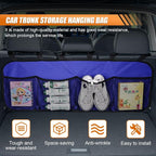 Car Trunk Organizer, Large Capacity Backseat Hanging Storage Bag with 4 Pockets, Waterproof Foldable Car Interior Organizing Accessories, Universal for SUV, Truck, Van, MPV (Blue)
