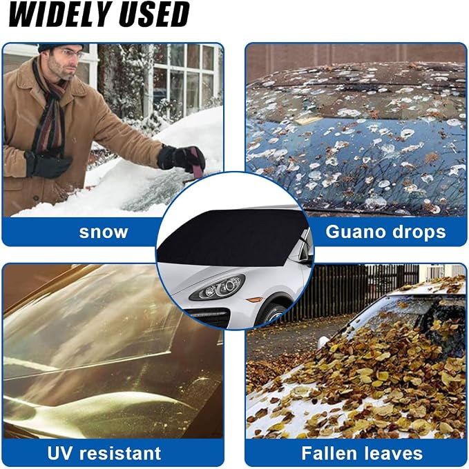 Car Front Windshield Snow Cover, 74×66 Inch Anti Ice Frost Windshield Protector, Windproof Oxford Front Window Cover, Winter Car Accessories for Cars, Trucks, SUVs, Lorries (Front Cover)