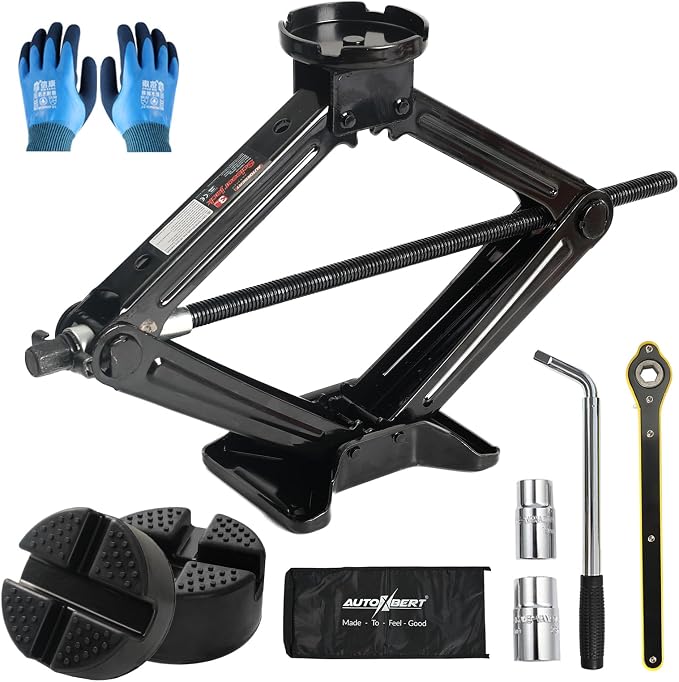 3 Ton Car Jack Kit with Rubber Jack Pads Universal Scissor Jack Tool Set | 6610lbs heavy duty; fits suv sedan mpv; 5.1-16.8 inch lift; roadside flat tire; emergency auto tool; ratcheting leverage