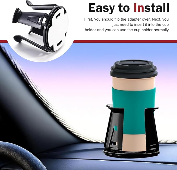 2PCS Car Cup Holder Insert, Auto Cup Holder Expander with Adaptive Clamping Arm, Self-Adhesive Adjustable Vehicle Cup Holders, Universal Expanding Drink Holders Adapter for Sedan, Truck, SUV