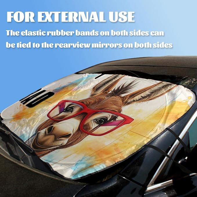Sassy Donkey Car Window Sun Shield Watercolor Splash Funny Cute Animal Front Window Sun Shade Blocks UV Rays Sun Visor Protector for Car Sedan Truck SUV Accessories 59" L x 31.5" W