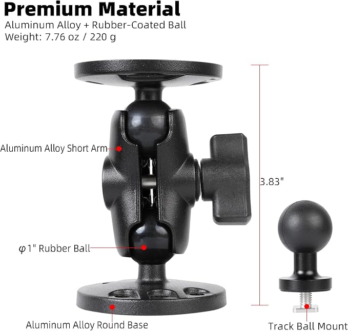 Aluminum 1" Ball Fish Finder Mount for Garmin Striker 4 / Plus 4 / Vivid 4cv, AMPS Hole Round Plates for RAM Mounts/GPS/Boats/Vehicle, T-Bolt Attachment for Track Systems, Lowrance, Humminbird