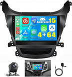 4+64G Android 15 Car Stereo for Hyundai Elantra 2014-2016, 9” Touchscreen Radio with CarPlay, Android Auto, Bluetooth, GPS Navigation, WiFi, DSP, FM, RDS + AHD Backup Camera