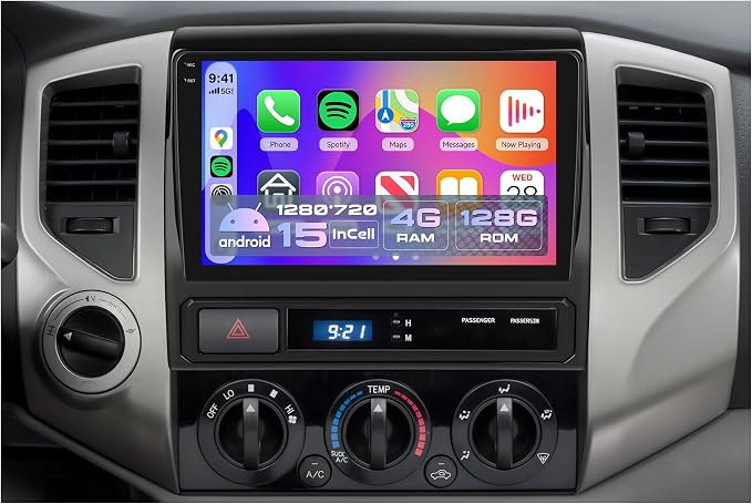 4Core 4G+128G Android 15 Car Stereo Radio for Toyota Tacoma 2005-2015 NO JBL, Wireless Carplay Andorid auto Mirror Link GPS WiFi Bluetooth 5.0 9'' INCELL Screen FM/RDS EQ-32 Backup Camera