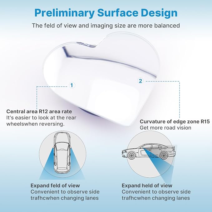 Heart Shaped Blind Spot Mirrors 2pc, 360 Degree Adjustabe HD Glass Blind Spot Mirrors, Frameless Convex Rear View Mirror, for Any Car, Van, SUV and Trucks