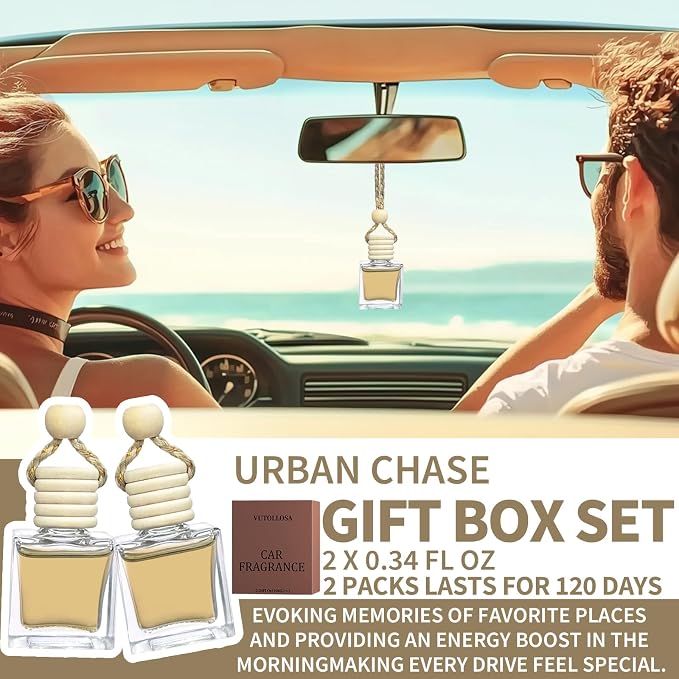 2-Pack Car Fresheners Long Lasting & Car Deodorizer - Urban Chase Hanging Car Air Freshener for Men, Car Necessities & Scent Diffuser by