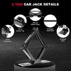 Car Jack 3Ton/6610 lbs Universal Scissor Jack with Rubber Pad, Portable Tire Changing Kit with Lug Wrench, Emergency Kit for Sedan SUV MPV