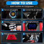 Bullseye 12V DC Car Tire Inflator Portable Air Compressor - Rapid 2 Minute Inflation, Auto Shut-Off, Max 150 PSI, Easy Cord Storage, Digital Pressure Gauge, Works For Bikes, Motorcycles, Inflateables