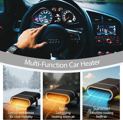 12V Portable Car Heater for Vehicle,Car Heater and Windshield Defroster and Demister Features Heating Cooling and Air Purification Functions,360° Rotating Cigarette Lighter Port Heater for Cars Black