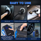 12V DC Tire Inflator - Portable Air Compressor 35L/min, 150 PSI Car Tire Pump with Auto Shut Off, Digital Pressure Gauge and LED Light, Blue