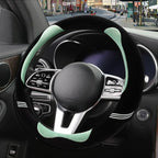 Furry Cute Soft Steering Wheel Cover 14 inch Black with Green | Fluffy Short Plush Car Accessories, Non-Slip Cold-Proof Sweat-Proof Colorfast, Small 13.5 inch to 14 inch