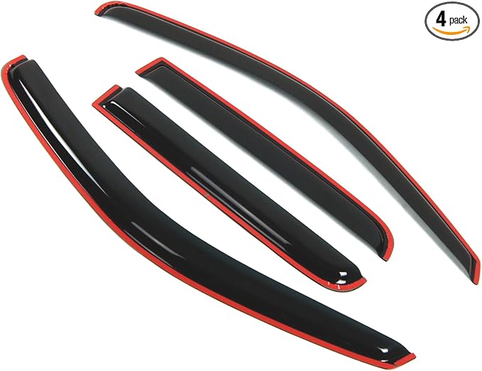 in-Channel Window Vent Visors Rain Guards Compatible with Dodge Dakota Quad Cab 2000-2004 | Side Window Wind Deflectors Rain Shields | Black Tinted, 4 Pcs Set, BGWV-114i