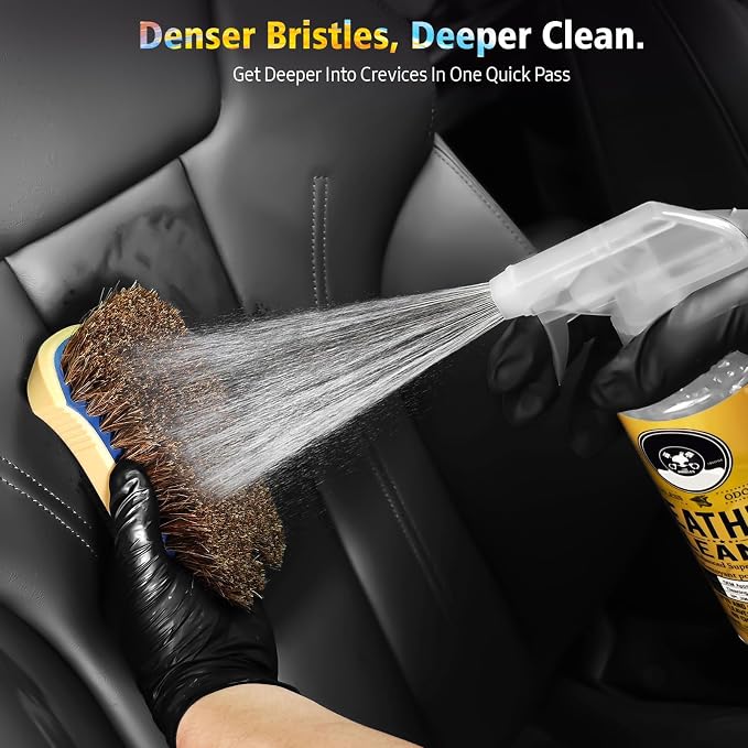 Horse Hair Leather Cleaning Brush - Upgraded Long Bristle Car Leather Brush with 360° Soft Grip, for Car Interior Seats, Sofa, Upholstery & Furniture Care