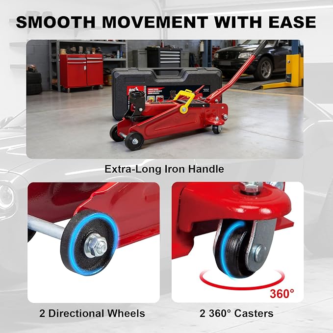 T820014S Torin Hydraulic Trolley Service/Floor Jack with Blow Mold Carrying Storage Case, 1.5 Ton (3,000 lb) Capacity, Red