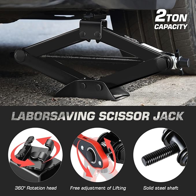2 Ton Jack Kit Scissor Jack for Car, Tire Jack Tool Kit Universal Emergency Kit with Lug Wrench, Tire Changing Kit Portable Ideal for SUV and Auto,TOOLS-00777