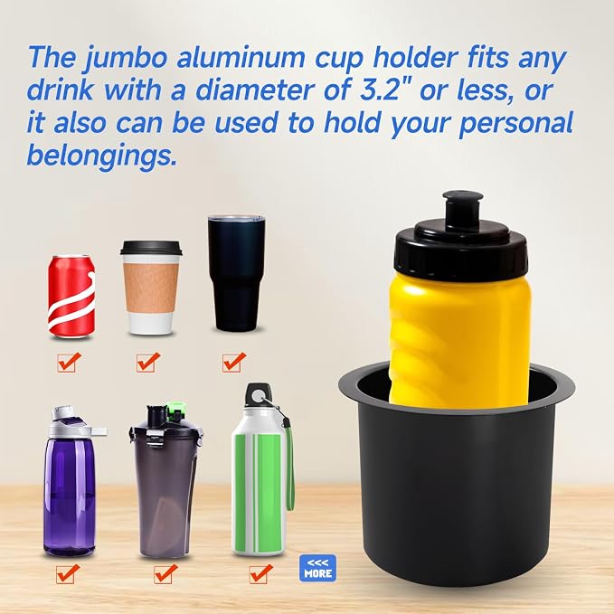 GSE Games & Sports Expert Jumbo Aluminum Cup Holder, Drop-in Cup Holder for Casino Poker Tables, Work Desks, Boats, RVs, Cars & Trucks (Black, 20-Pack)