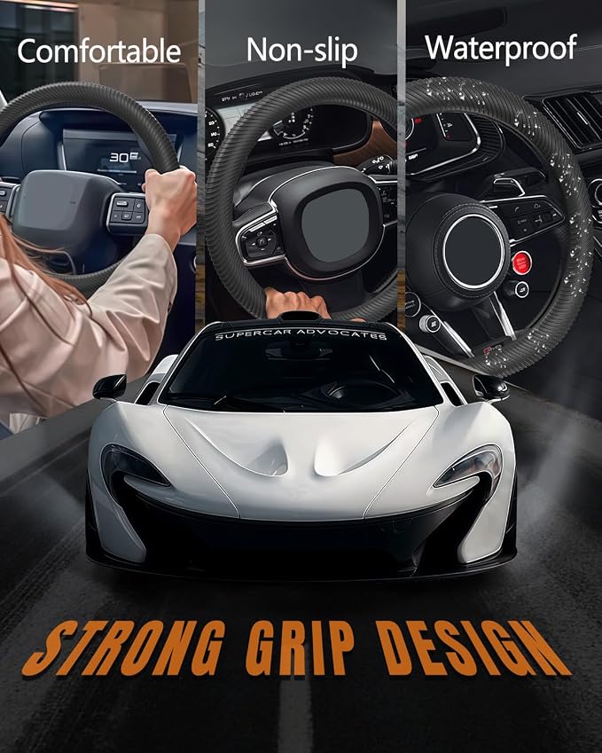 Car Steering Wheel Cover, Thin Anti-Skid Silicone Steering Wheel Cover for Men & Women, Universal Automotive Interior Accessories for Most Cars (Black)