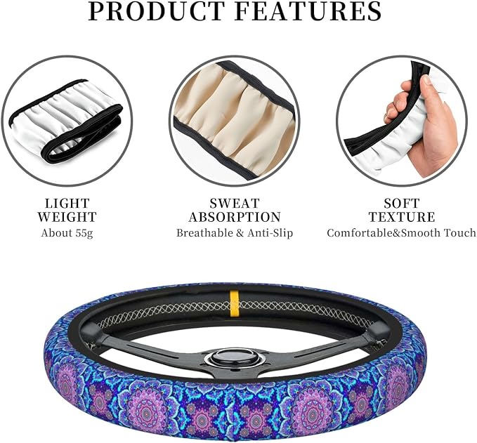 Blue Mandalas Elastic Steering Wheel Cover Non-Slip Breathable Steering Wheel Protector Fit Auto, SUVs, Truck