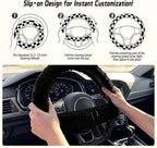 5 Pcs Fuzzy Black Color Car Accessories Set, Soft Fluffy Plush Steering Wheel Cover, Center Console Armrest Pad & Rearview Mirror Cover - Interior Decorations for Women,Universal Fit (Black)