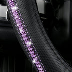 Bling Diamond Black Leather Steering Wheel Cover, Studded Crystal Rhinestones Universal Fit 14" 1/2-15" Glitter for Women Sparkle Girl Fit Suvs,Vans,Sedans,Car,Trucks, Purple Diamond