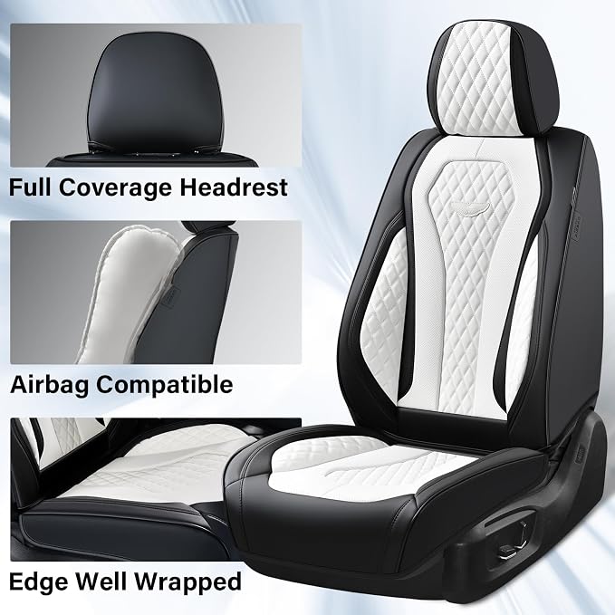 Coverado Seat Covers 2 Pack, Car Seat Covers Front Seats, White Car Seat Cover, Waterproof Car Seat Covers, Car Seat Cushion, Front Leather Seat Protector Fit for Most Cars
