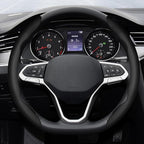 2-Piece Steering Wheel Cover, Carbon Fiber Segmented Steering Wheel Protector, Universal and Anti-Slip Durable Car Leather Protective Cover, Car Interior Accessories for Women and Men (Black)