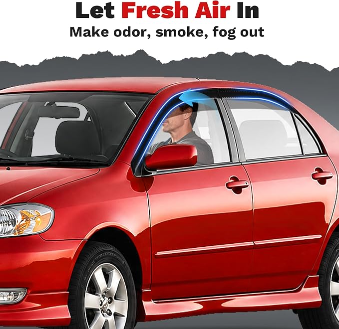 Corolla Rain Guards - Window Visors for Toyota Corolla 2003-2008, Outside-Mount Tape-On Side Window Wind Deflectors for Corolla Accessories, Vent Visors Shades Rainproof 4PCS