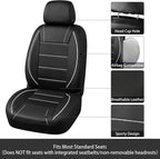 10 PCS Leather Car Seat Covers Front Set, 14.5”-15'' Sporty Steering Wheel Cover Universal, Center Console Cover, Seat Belt Cushion, Cup Holder Coaster, Car Interior Set White