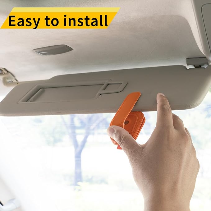 Magnetic Leather Sunglasses Holder for Car, 2 Packs (Orange) | Magnetic Car Visor Accessories