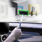 XINDELL Windshield Cleaner Tool – Car Window Cleaning Tool Extendable Handle for Easy Cleaning, 9pcs Reusable Microfiber Pads, Streak-Free Interior & Exterior Auto Glass Cleaner (Green)