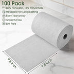 Microfiber Cleaning Cloth Roll - 100 Pack Tear Away Microfiber Paper Towels, Reusable, Washable, Scratch-Free, Kitchen Towels for Car, Home, Kitchen, Glass, Dishes (Light Grey)
