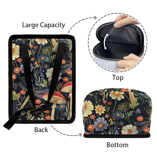 Mushroom Dragonfly Daisy Print Car Trash Can with Lid, Leak Proof Auto Trash Bag Hanging Vehicle Garbage Can Multipurpose Storage Container for Back Seat Road Trip