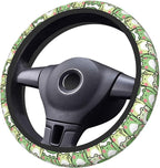 Cute Green Frog Steering Wheel Cover for Women,Universal Auto Steering Wheel 14-15 Inch Car Interior Accessories with 2PCS Car Coasters,Suitable for Men and Women