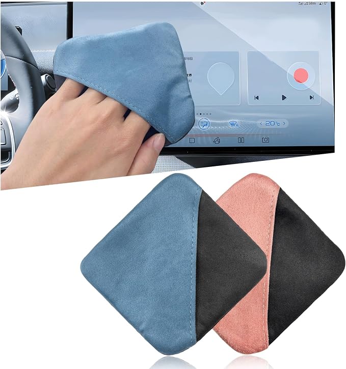 2 PCS Car Screen Cleaner, Microfiber Auto Screen Cleaning Pad, Foldable Touch Screen Cleaner Cloth for Vehicle Dashboard LCD Display, Car Cleaning Kits (Pink+Blue)