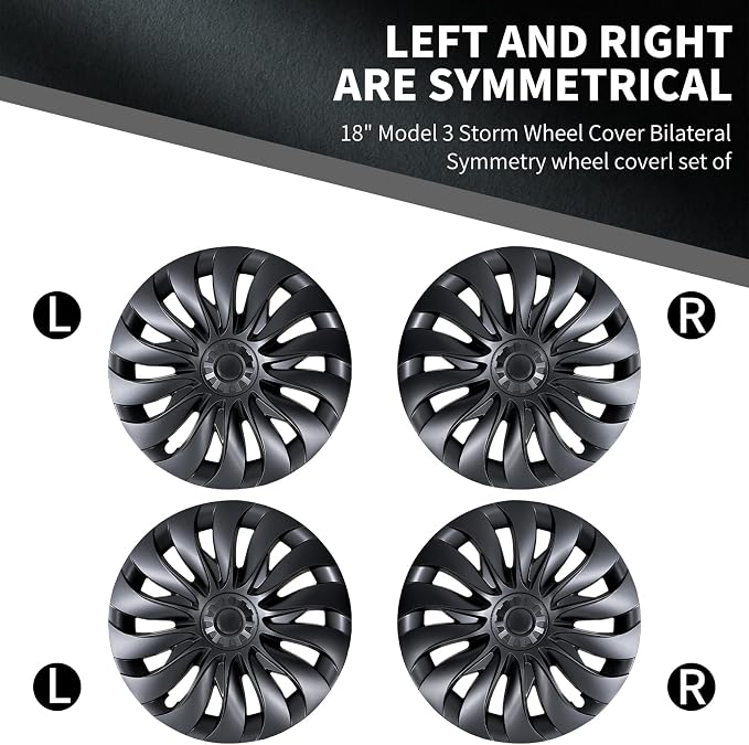 Wheel Cover for Tesla Model 3 Highland (2023-2025) Hubcaps 18 inch Hubcaps 4PCS Rim Covers Full Rims Matte Black Hub Cap ABS Replacement Model 3 Accessories