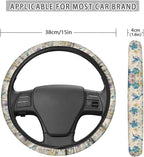 Comfortable Car Steering Wheel Cover Hummingbird Flower Blue Pattern Auto Steering Wheel Protector with Anti-Slip Lining Car Interior Accessories Universal Fit Car SUV Van Truck