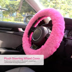 Fluffy Steering Wheel Cover 3PCS Set – Plush Fuzzy Fur Steering Wheel Cover with Gear Shift Cover & Handbrake Cover, Winter Warm Car Accessories, Car Interior Accessories for Women (Pink)