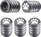 Tire Valve Stem Caps Cover - (5 Pack) Tire Air Caps Metal with Plastic Liner Corrosion Resistant Leak-Proof Dog Paw Print for Car Truck Motorcycle Bike Gray