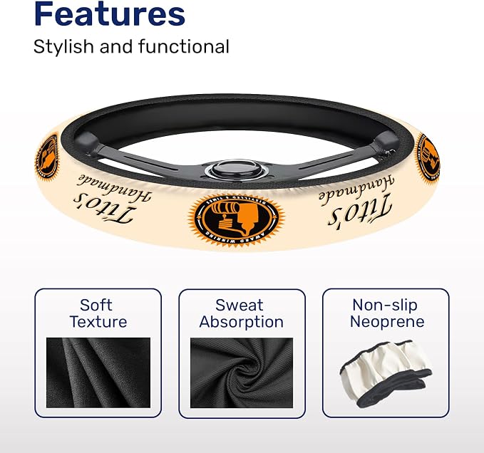 Cream Orange Western Steering Wheel Cover, Polyester Car Wheel Grip, Universal 15 Inch for Cars SUVs Trucks