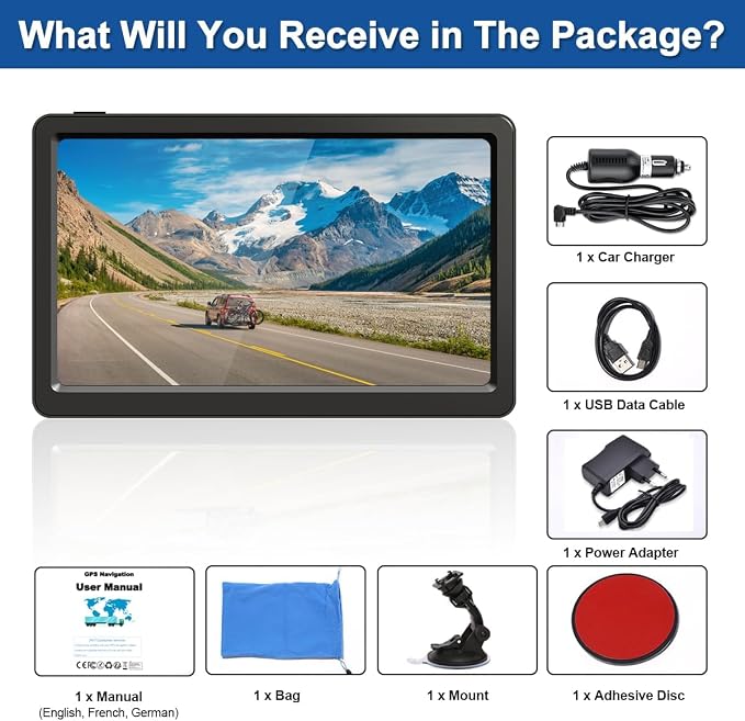 GPS Navigator for Car Truck RV, Latest 2026 Map(Free Lifetime Updates) 9 inch Touch Screen Car GPS, Support Voice Turn Direction Guidance/Speed and Red Light Warning/Custom Truck Routing