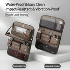 2 Pack Universal Foldable Car Backseat Organizer with Table Tray, Car Seat Back Protector with Touch Screen Phone Holder, Premium Leather Kick Mats with Storage Pockets Tissue Holder (Brown)